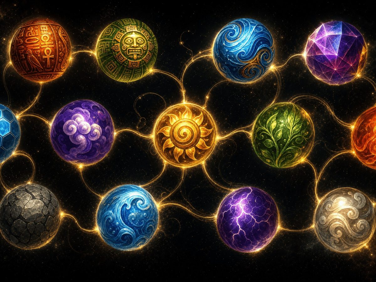 A collection of spheres with magical symbols for Zuma-style gameplay.