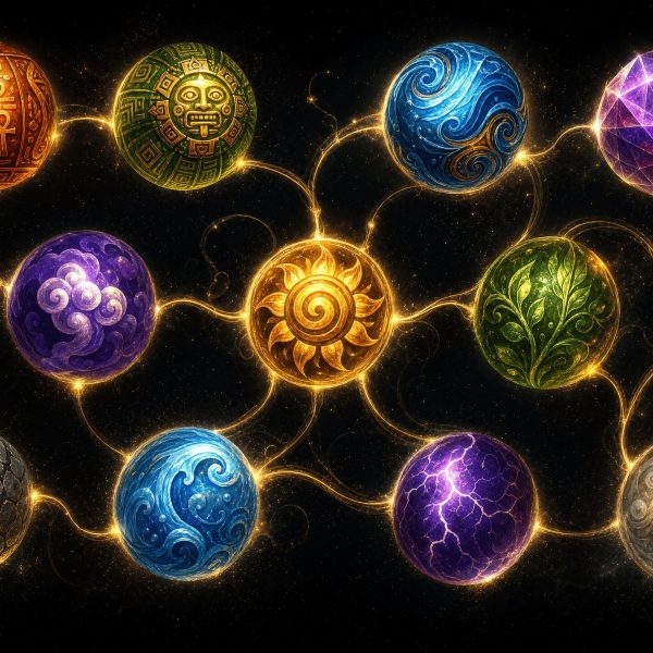 A collection of spheres with magical symbols for Zuma-style gameplay.