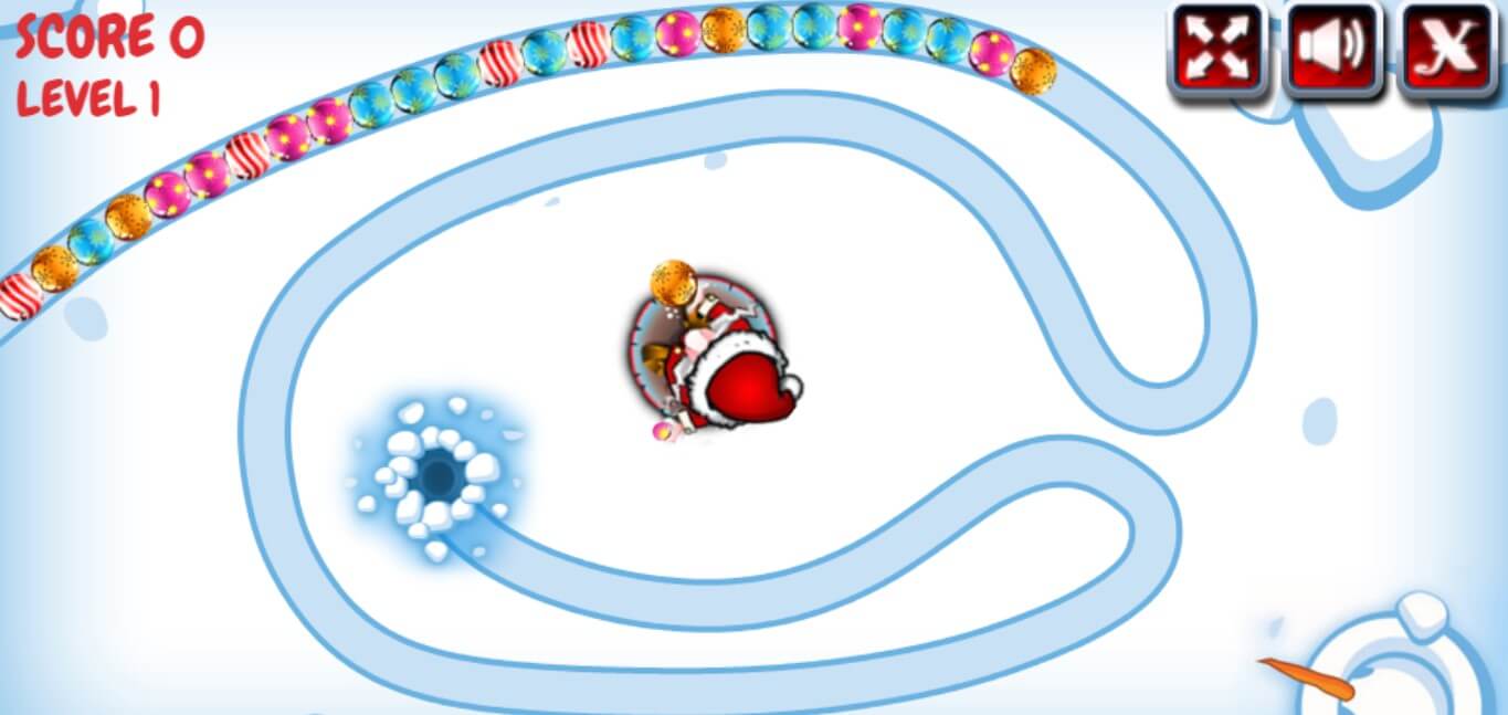 Christmas Chain Game 1 Rocket moving along an icy path in a game, controlled by the player.