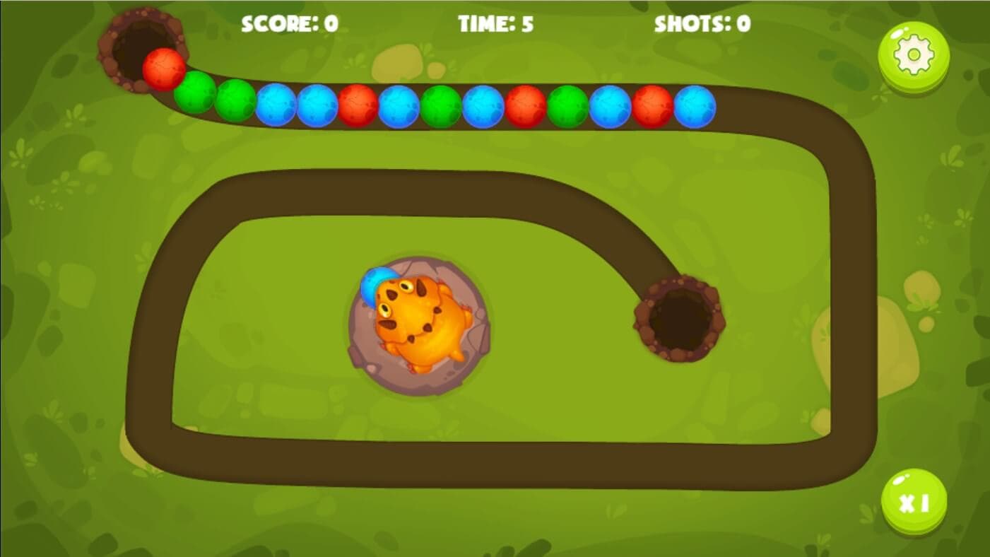 Dino Egg Defense 1 Game screen with a rocket and target on a green background.