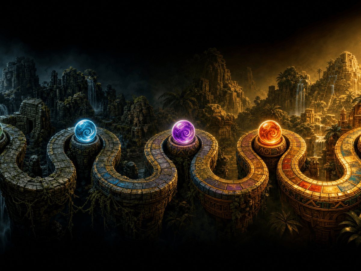 Ancient ruins with magical spheres in Zuma — historical backdrop of the games from 2003 to today.