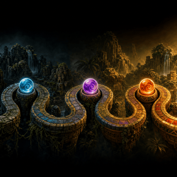 Ancient ruins with magical spheres in Zuma — historical backdrop of the games from 2003 to today.