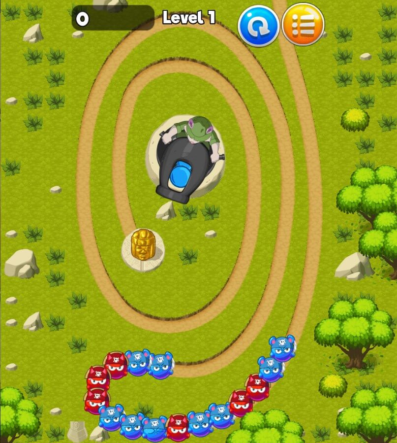 Zuma Bubble Shooter 1 Game level with cute characters and tracks for kids.